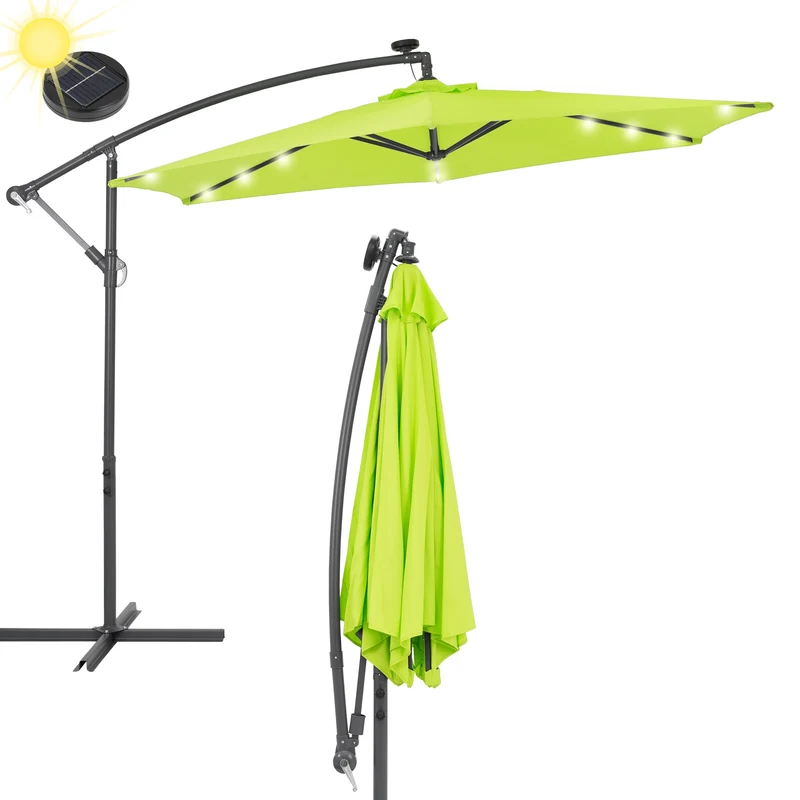 Sonnenschirm mit LED-Solar Grün Ø 300 cm mit Kurbel inkl. Abdeckung Ampelschirm