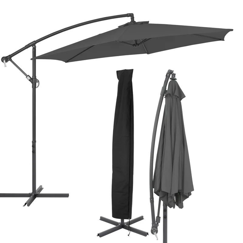 Sonnenschirm mit Kurbel anthrazit Ø 300 cm inkl. Abdeckung