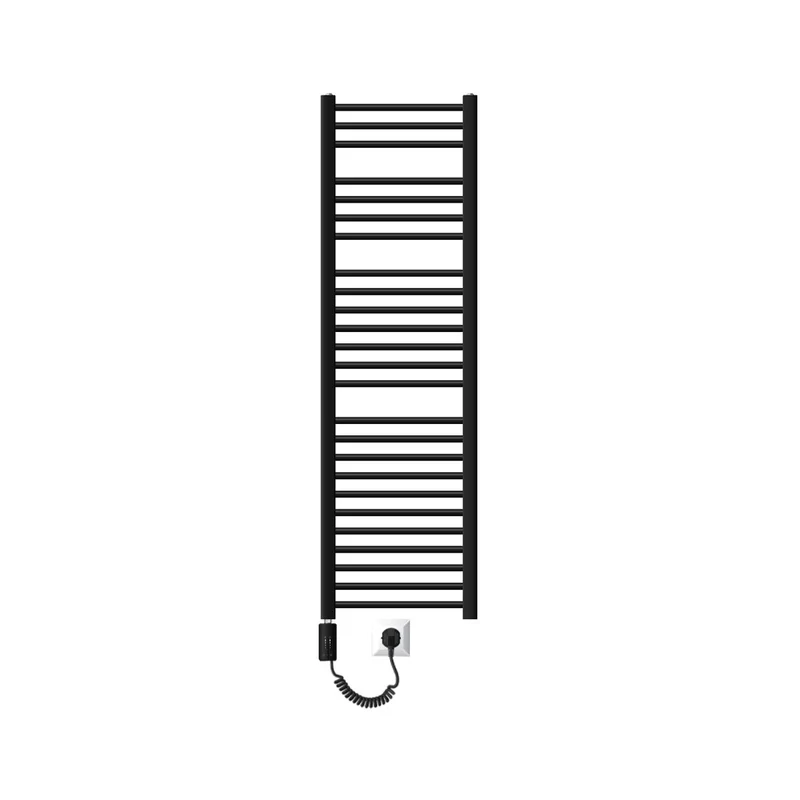 Elektrischer Badheizkörper mit Heizstab 900W 400x1500 mm Schwarz matt gerade Seitenanschluss & Thermostat Touchbedienung LuxeBath