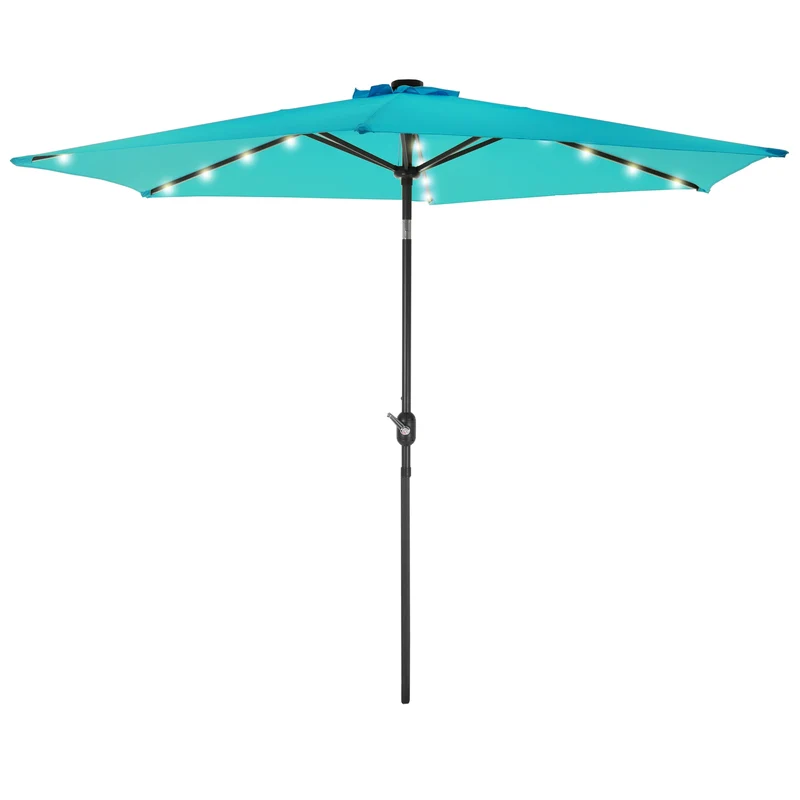 Sonnenschirm mit LED-Solar und Kurbel türkis Ø 300 cm aus Aluminium und Polyester