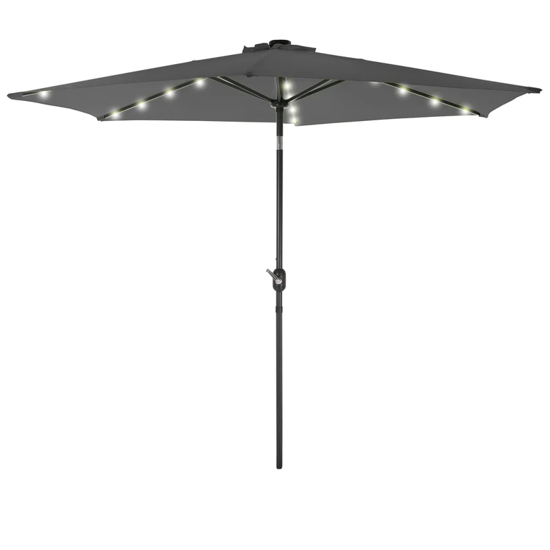 Sonnenschirm mit LED-Solar und Kurbel, anthrazit, Ø 300 cm, aus Aluminium und Polyester