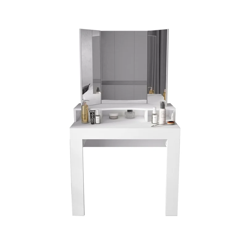 Schminktisch Frisiertisch 89,5x155x43,5 cm in Weiß mit Spiegel 3-tlg & 3 Ablagen ML-Design