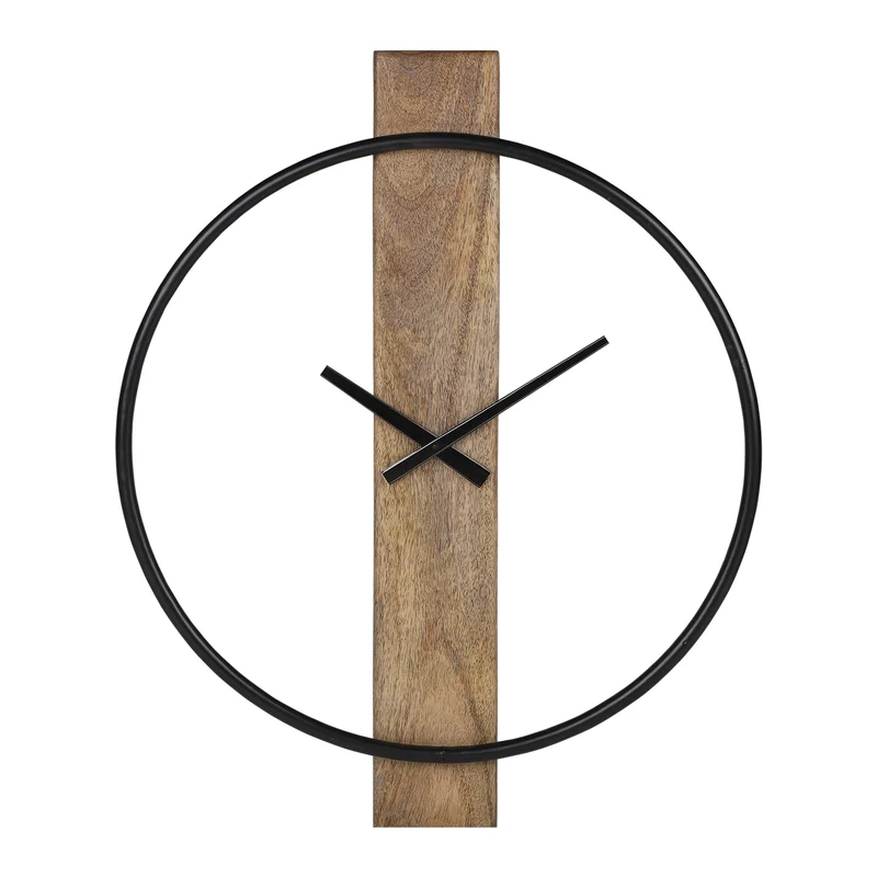 Große Wanduhr Ø 62 cm Schwarz/Natur aus Eisen und Mangoholz WOMO-Design
