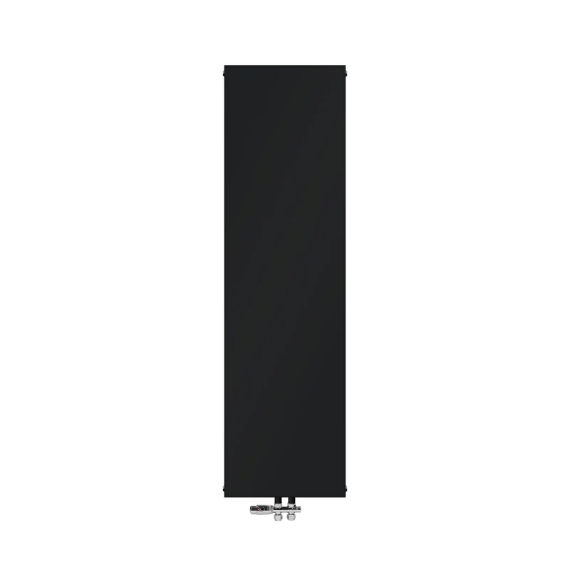 Badheizkörper Einlagig 1600x452 mm Schwarz matt mit Mittelanschluss und Boden Anschlussgarnitur LuxeBath