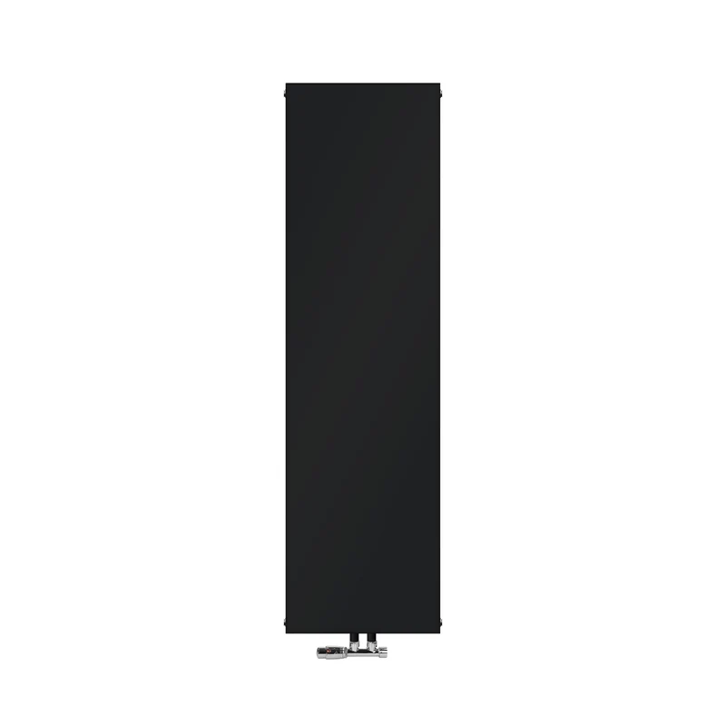 Badheizkörper Einlagig 1600x452 mm Schwarz matt mit Mittelanschluss und Wand Anschlussgarnitur LuxeBath