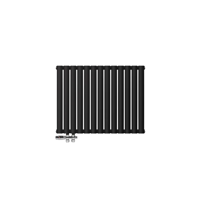 Badheizkörper Doppellagig Horizontal 600x780 mm Schwarz inkl. Anschlussgarnitur mit Thermostat Durchgangsform LuxeBath