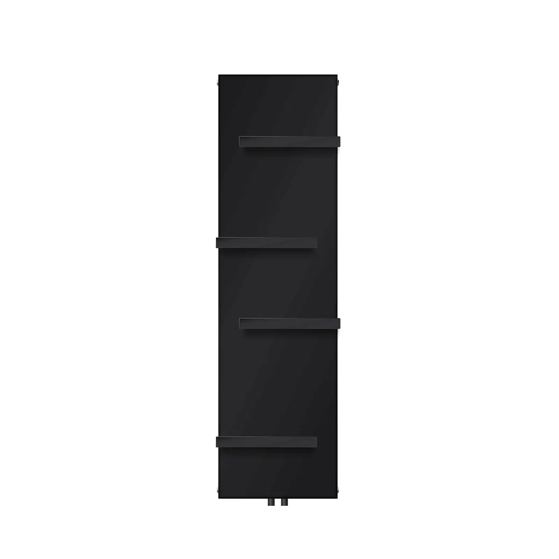 Badheizkörper flach Einlagig 1600x452 mm Schwarz matt mit Mittelanschluss inkl. 4x Handtuchhalter LuxeBath