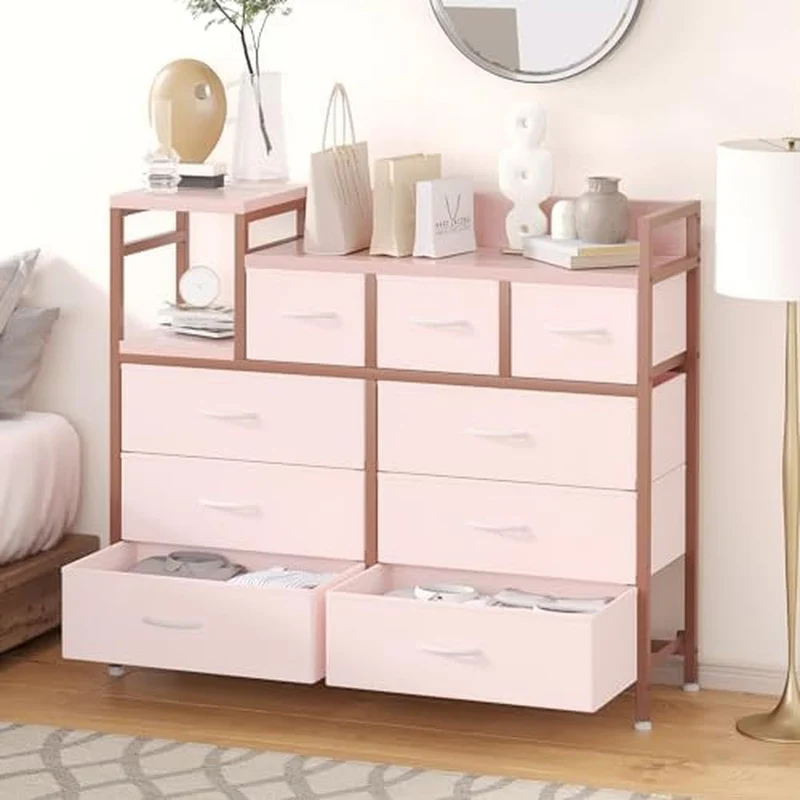 Garvee Kommode mit 9 Schubladen, für Schlafzimmer und Wohnzimmer, Rosa