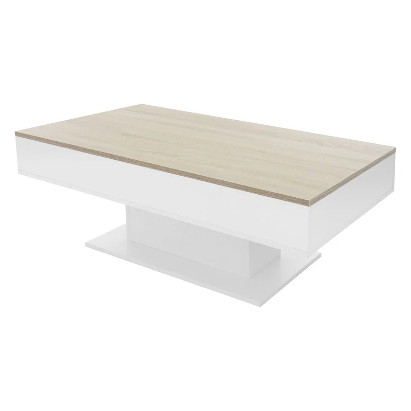 Couchtisch 110x60x40 cm Weiß/Eiche-Optik inkl. 2 Staufächern unter Schiebeplatte ML-Design