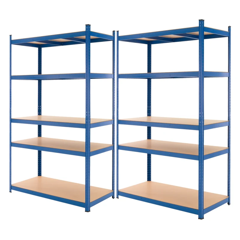 Werkstattregal 2er Set 200x120x50 cm Blau aus Metall und MDF Holzfaserplatte bis 875 kg