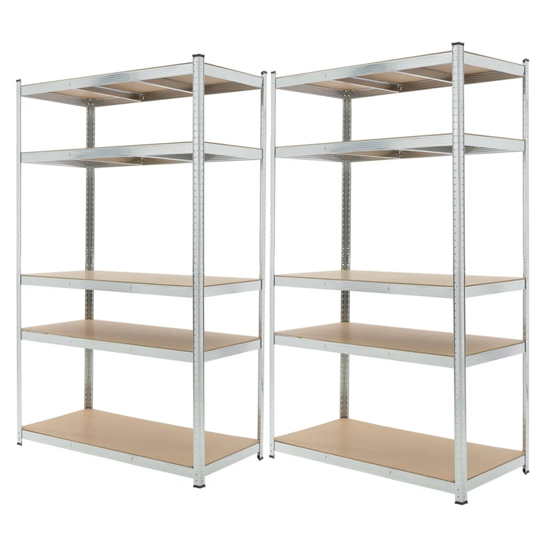 Werkstattregal 2er Set 200x120x60 cm Silber aus MDF Holzfaserplatte und Metall belastbar bis 875 kg