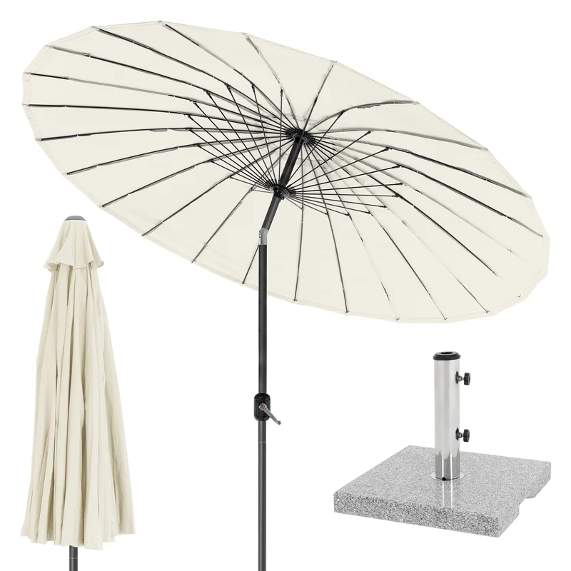 Sonnenschirm Shanghai mit Ständer Ø 325 cm Creme aus Aluminium und Polyester ML-Design