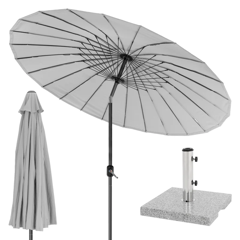 Sonnenschirm Shanghai mit Ständer Ø 325 cm Hellgrau aus Aluminium und Polyester ML-Design