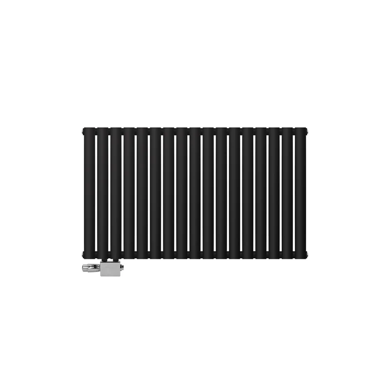 Badheizkörper Einlagig Horizontal 600x1020 mm Schwarz inkl. Anschlussgarnitur mit Thermostat Universal LuxeBath