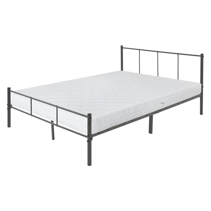 Bettgestell Einzelbett Metallbett 140x200 cm Anthrazit inkl. Matratze H-16cm mit Lattenrost & Kopfteil ML-Design