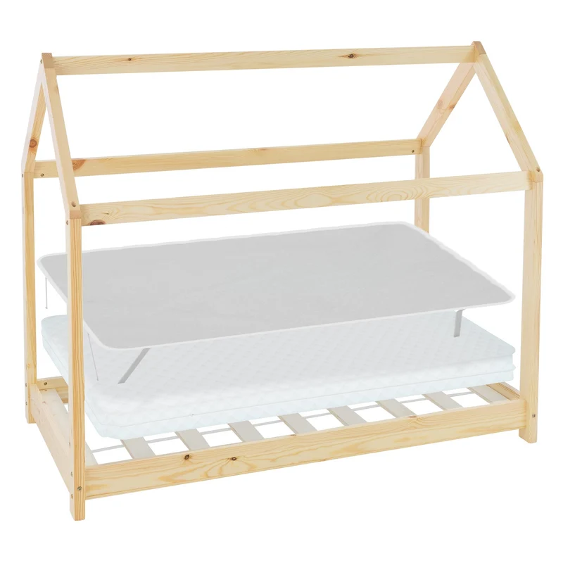 Kinderbett 70x140 cm Natur aus Kiefernholz inkl. Matratze und Matratzenschoner ML-Design