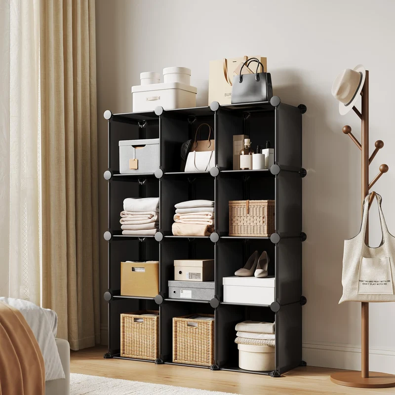 Garvee Aufbewahrungsregal mit 12 Würfelfächern, 32 cm, für Wohnzimmer und Schlafzimmer, Schwarz