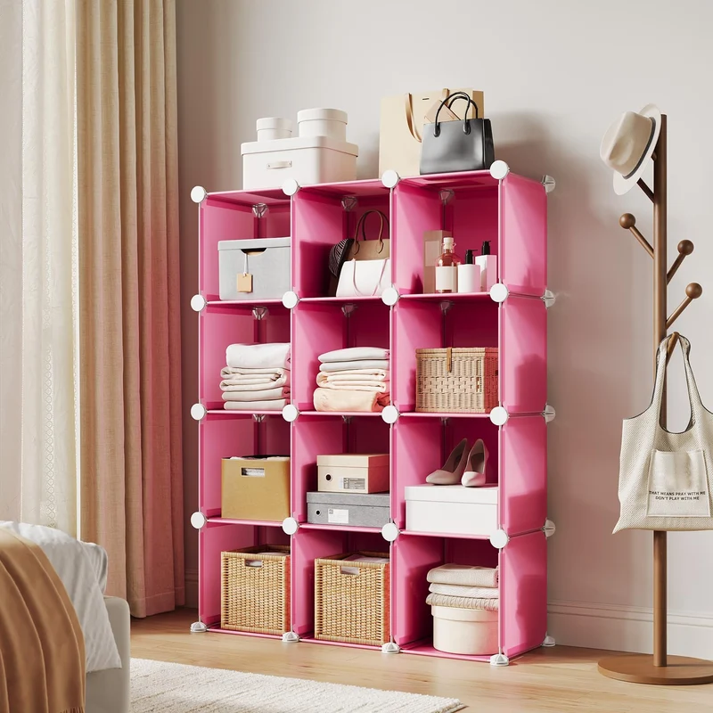 Garvee Aufbewahrungsregal mit 12 Würfelfächern, Kippschutz, 32 cm, für Wohnzimmer und Schlafzimmer, Rosa