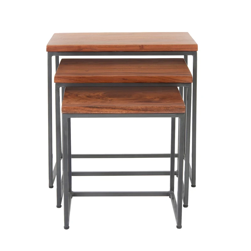 Beistelltisch 3er Set Natur aus Akazienholz und Metall WOMO-Design