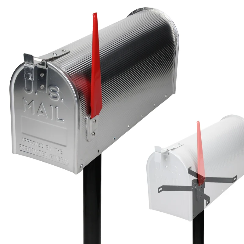 ML-Design US Mailbox mit schwenkbarer Fahne und Standfuß, silber, aus Aluminium