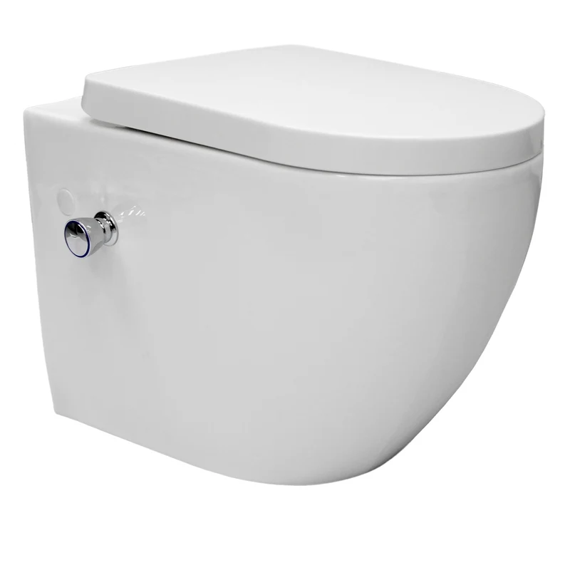 Wand-WC Hänge Toilette aus Keramik 55,5 cm lang Spülrandlos mit Bidet & Softclose Luxebath
