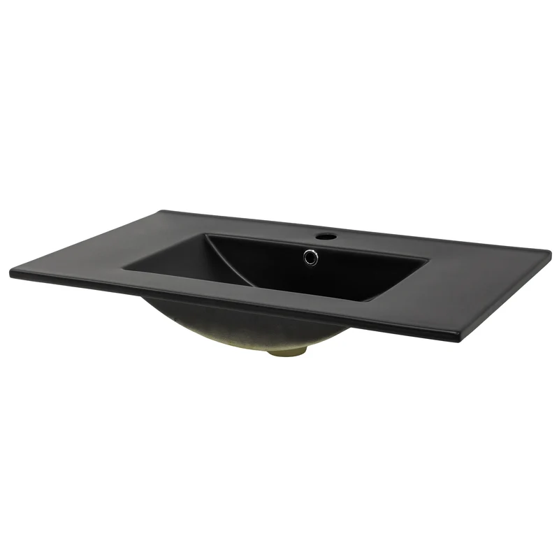 Waschbecken inkl. Ablaufgarnitur Schwarz mit Überlauf 81x47x17,5 cm Schwarz matt aus Keramik ML-Design