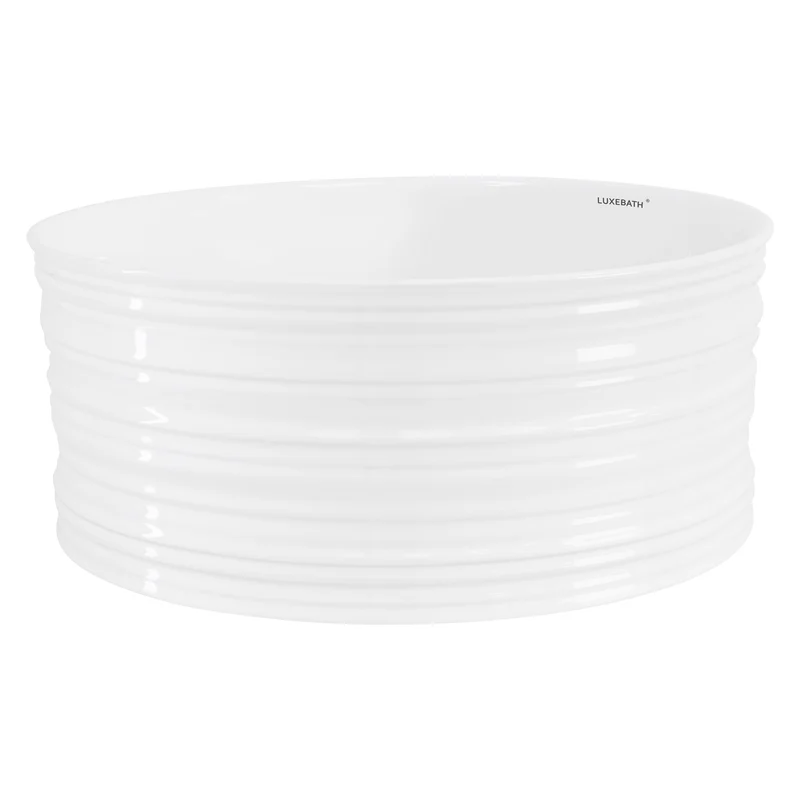 Waschbecken Rund ohne Überlauf Ø 41x18 cm Weiß aus Keramik LuxeBath