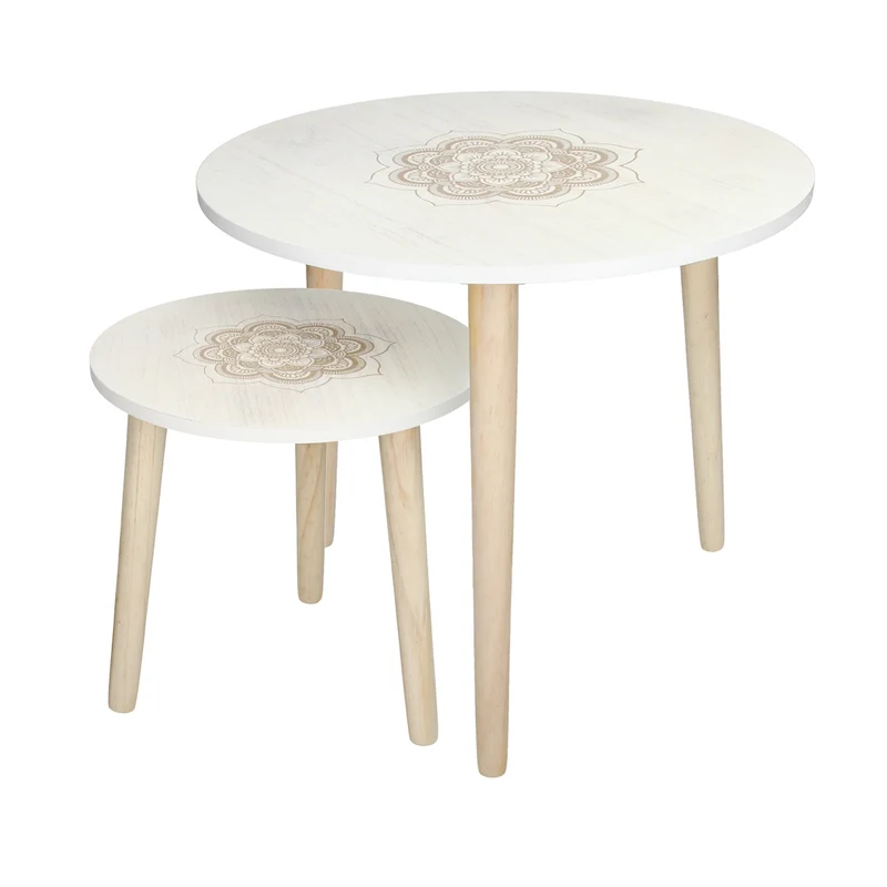 Beistelltisch 2er Set Ø 49/33 cm mit Beinen aus Kiefernholz