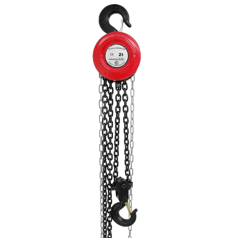 Flaschenzug 2000 kg 25 m aus Stahl mit Blockiersystem 360° drehbar inkl. Kette