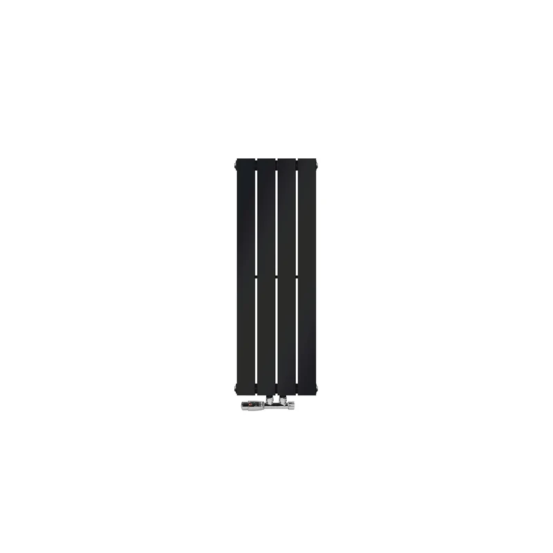 Badheizkörper Einlagig Vertikal 300x900 mm Schwarz inkl. Anschlussgarnitur mit Thermostat Eckform LuxeBath