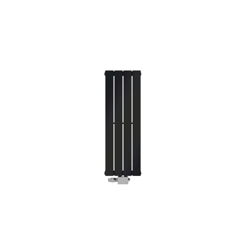 Badheizkörper Einlagig Vertikal 300x900 mm Schwarz inkl. Anschlussgarnitur mit Thermostat Universal LuxeBath
