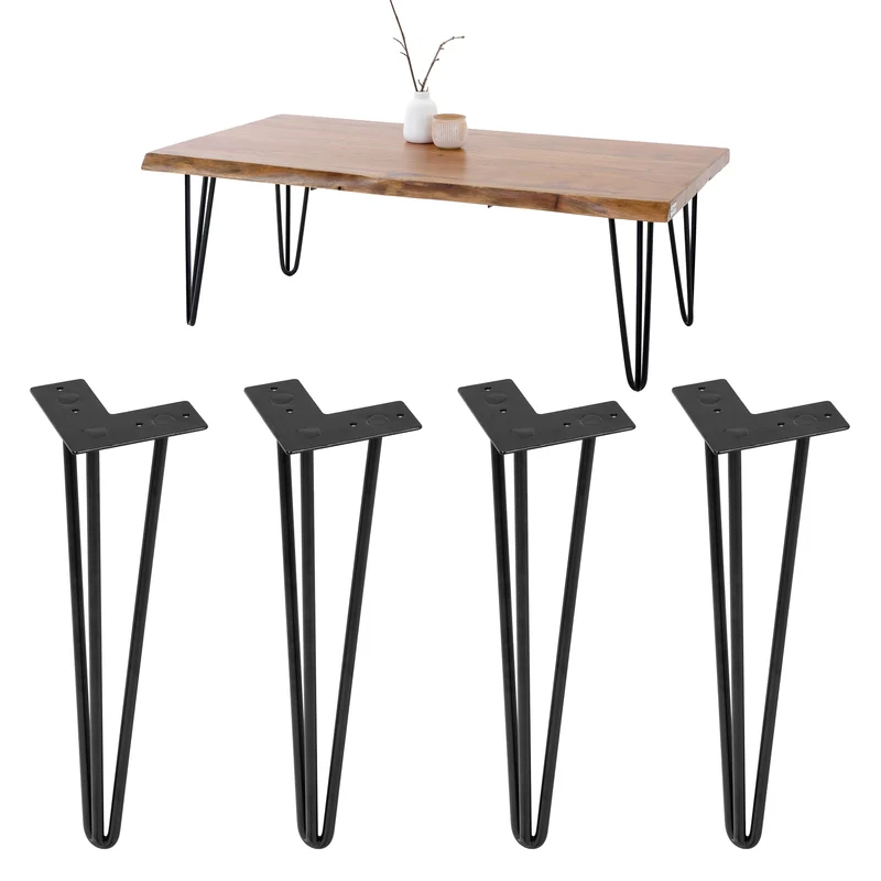 Tischbeine Tischgestell 4er Set W-Design schmal 36 x 12 cm Schwarz aus Metall ML-Design