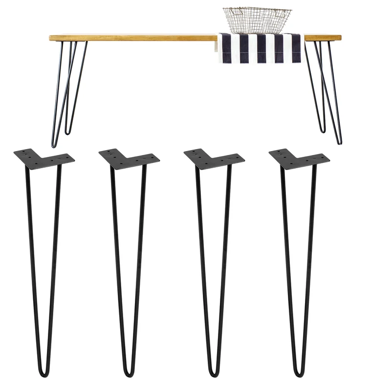 Tischbeine Tischgestell 4er Set V-Design schmal 71 x 12 cm Schwarz aus Metall ML-Design