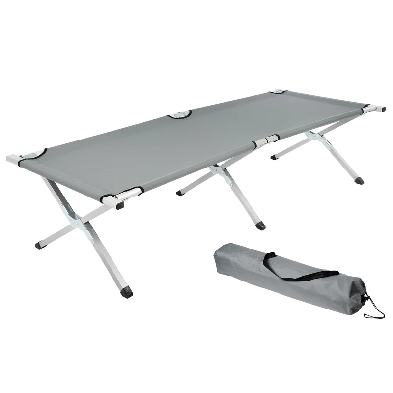 Campingbett mit Tragetasche grau, 189x70x45 cm, aus Aluminium und Polyester