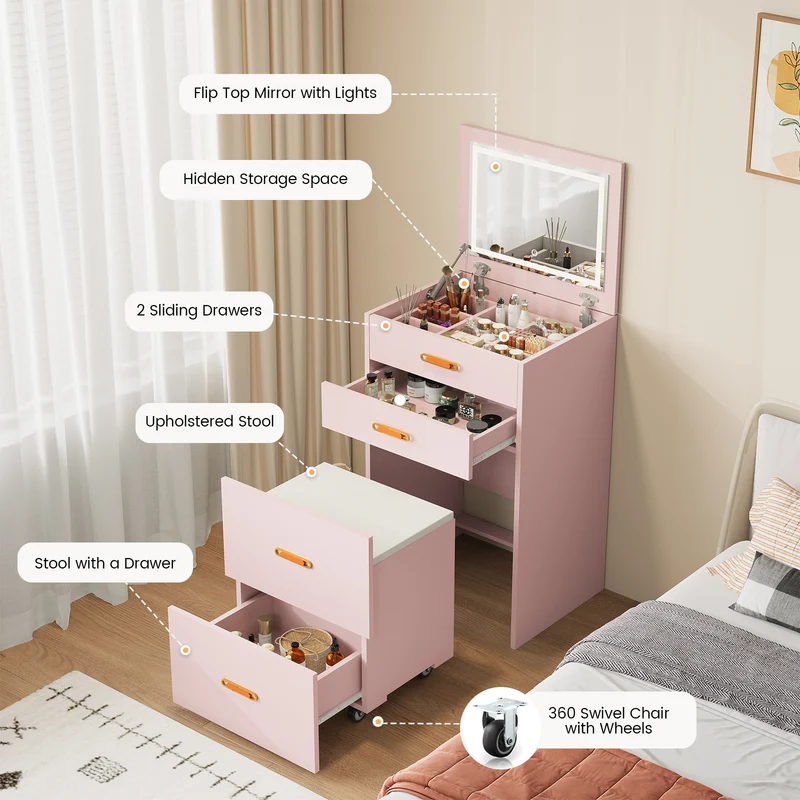Garvee Vanity-Pink SP-VC-3 3-in-1 Multifunktional Kompakt Kunststoff Tragbar Für Zuhause