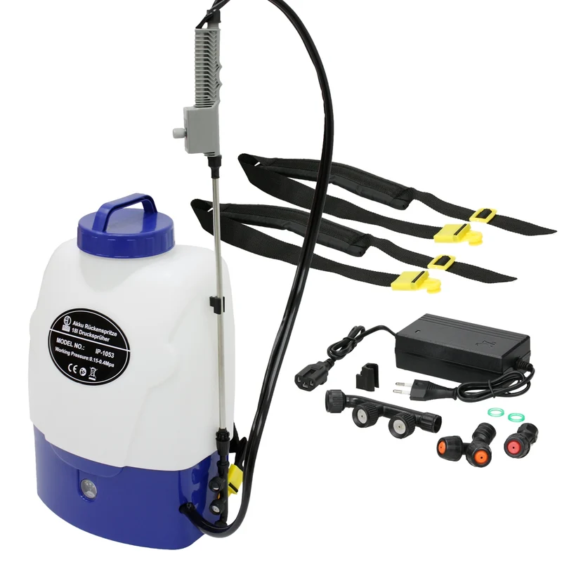 Rückensprühgerät mit 18 l Volumen und 12 V Akku + 3 Düsenaufsätze