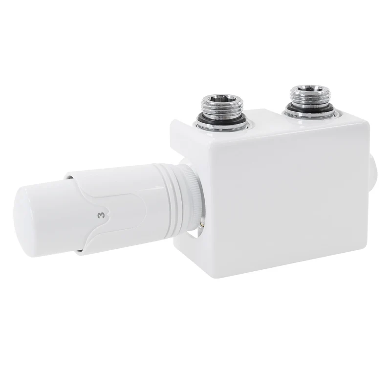 Ventil-Armaturen Set Weiß Universal für Eck- und Durchgangsform inkl. Thermostatkopf LuxeBath