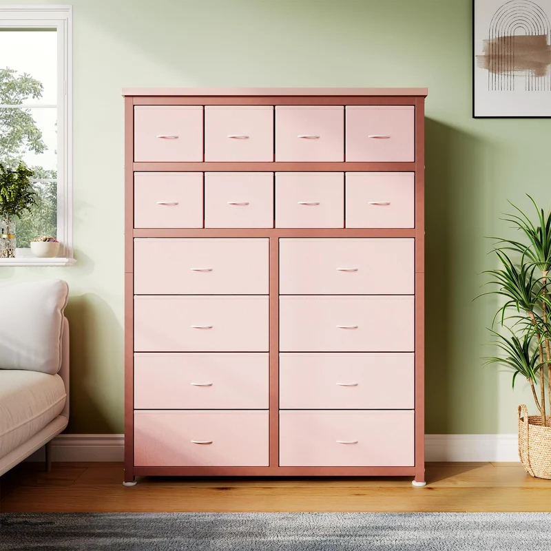 Garvee Leuchte mit 16 Schubladen, Kleiderstange, für Wohnzimmer und Esszimmer, Rosa