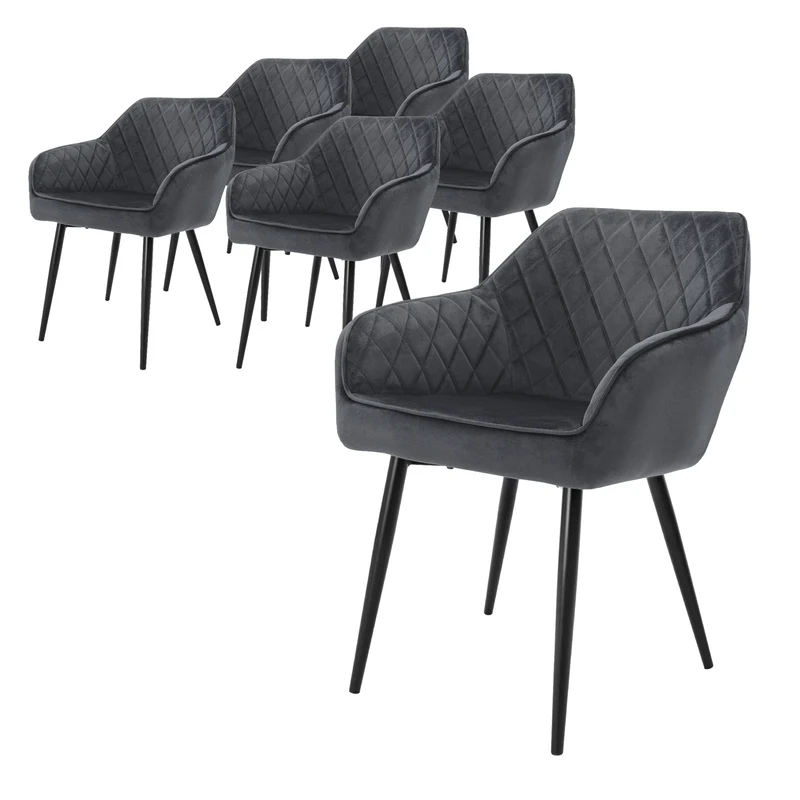 Esszimmerstuhl 6er Set Anthrazit Samtbezug mit Metallbeinen inkl. Montagematerial ML-Design