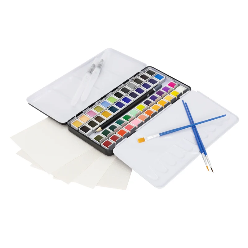 Aquarellfarbkasten mit 48 Farben inklusive Pinsel und Papier Malkasten Set