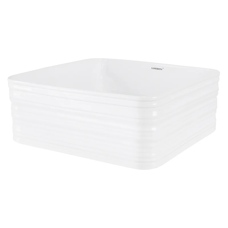 Waschbecken Quadratisch ohne Überlauf 39x39x15 cm Weiß aus Keramik LuxeBath
