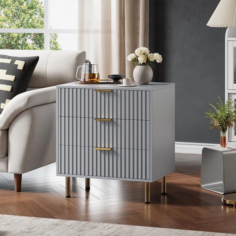 Garvee Badezimmerschrank mit 3 Schubladen, modernes Rillendesign, für Bad und Gäste-WC, Grau