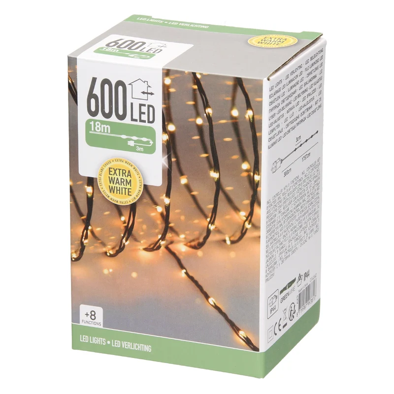 LED Micro Cluster Lichterkette 24 m mit 800 warmweißen LEDs und 8 Funktionen