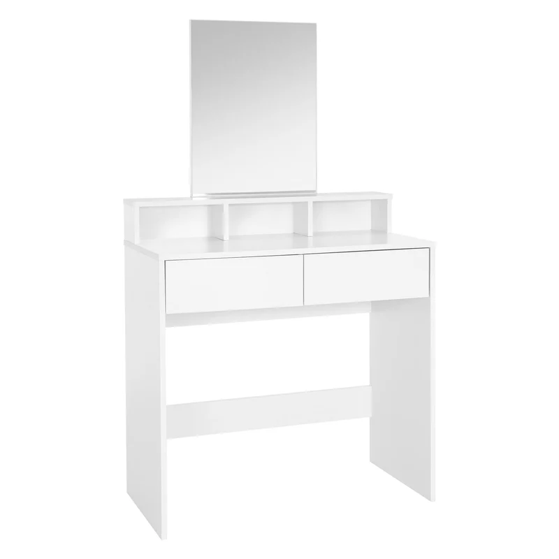 Schminktisch Frisiertisch 80x40x140 cm in Weiß mit Spiegel, 2 Schubladen und 3 Ablagen ML-Design