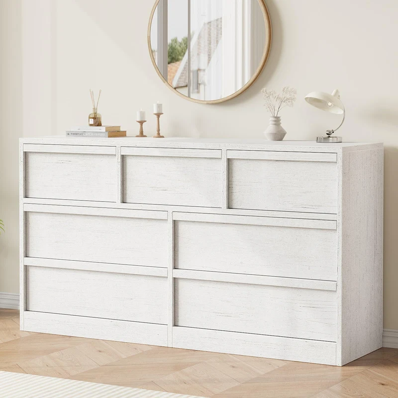 Garvee Sideboard mit 7 Schubladen, 137,2 × 40,4 × 77,7 cm, für Wohnzimmer und Esszimmer, braun