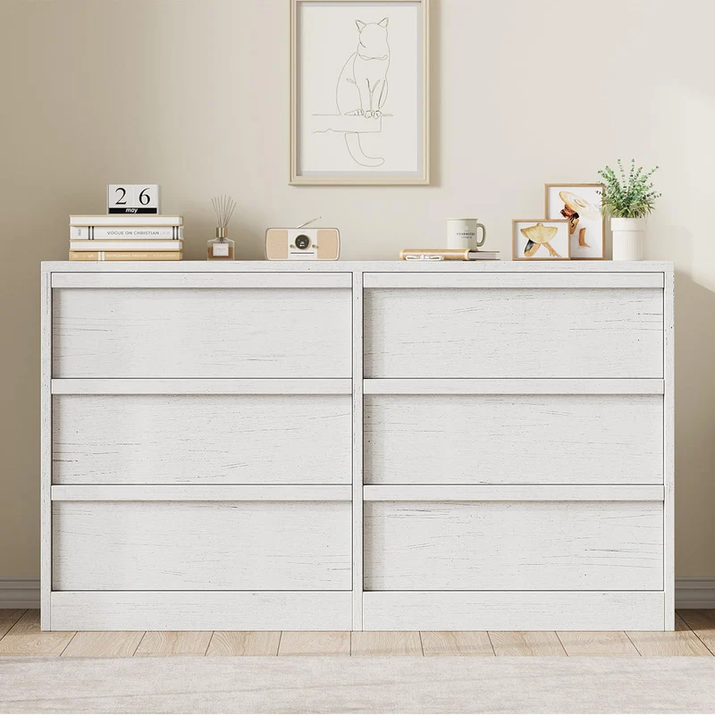 Garvee Sideboard mit 6 Schubladen, für Wohnzimmer und Esszimmer, weiß