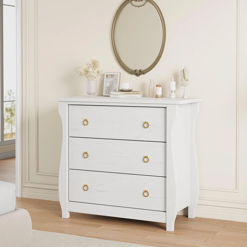 Garvee Kommode mit 3 Schubladen, für Schlafzimmer und Wohnzimmer, rot, mit Stauraum