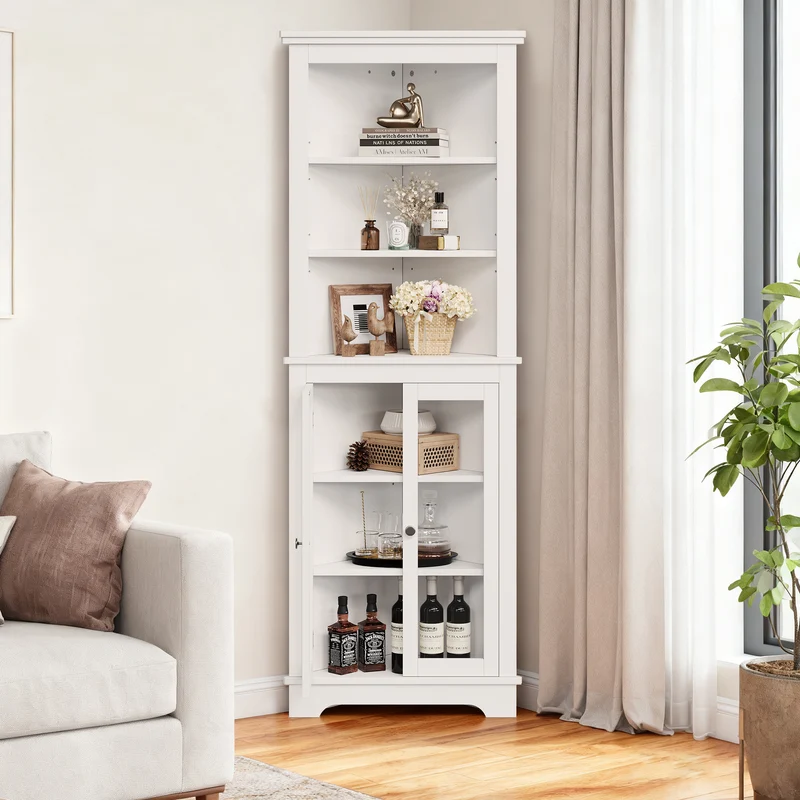 Garvee Badezimmerschrank, Glastüren, 161 cm, für Bad und Gäste-WC, Weiß