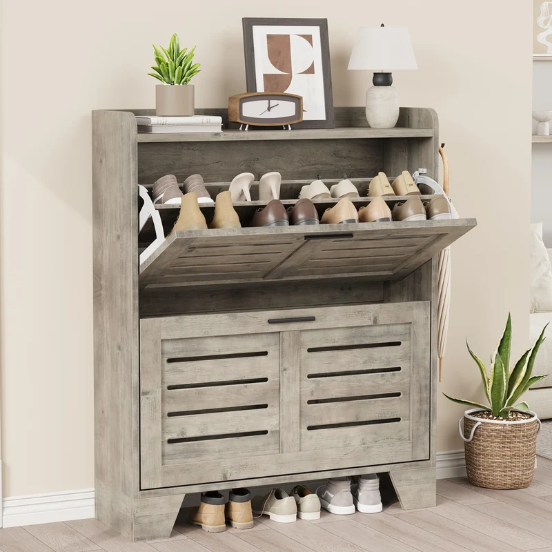 Garvee Schuhschrank, Klappfächer, für Flur und Diele, Grau