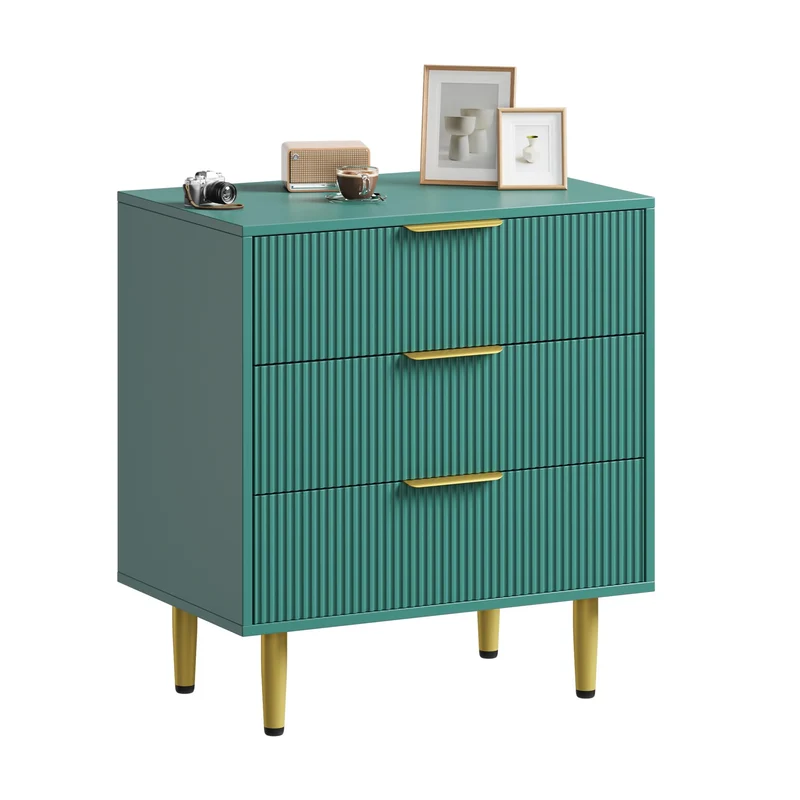 Garvee Kommode mit 3 Schubladen, modernes Rillendesign, Kippschutz, für Schlafzimmer und Wohnzimmer, grün